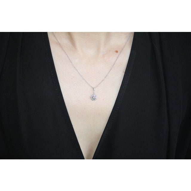 Silver Round Shape Brilliant Cut Solitaire Diamond Pave Halo Set 14 Karat White Gold For Sale - Image 8 of 8