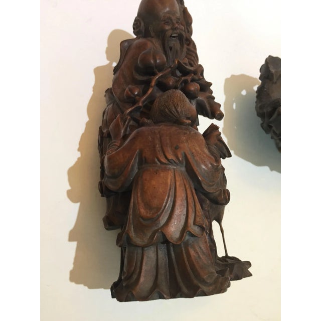 Wood Chinese 19 Century Qing Dynasty Carving of Immortal For Sale - Image 7 of 13