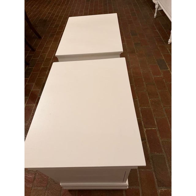 2000 - 2009 Refinished Two-Drawer Nightstands in Warm White With Brass Hardware, Pair For Sale - Image 5 of 6