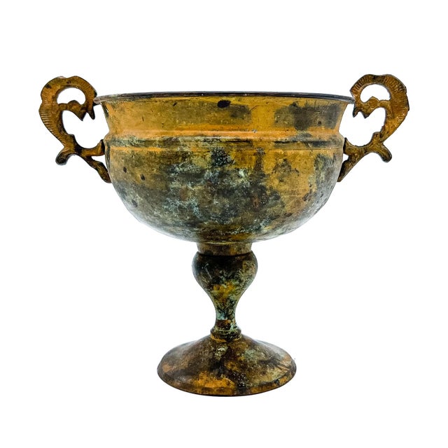Brass Vintage Brass Pedestal Urn Cachepot With Ornate Handles – Neoclassical / Hollywood Regency For Sale - Image 8 of 10