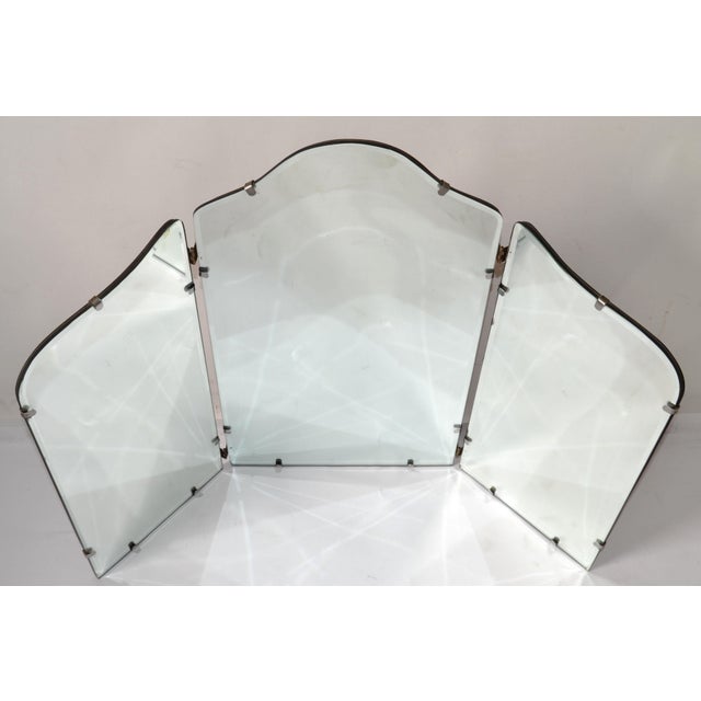 1930s French Art Deco Arched 3-Panel Beveled Mantel Vanity Wall Mirror For Sale - Image 9 of 12