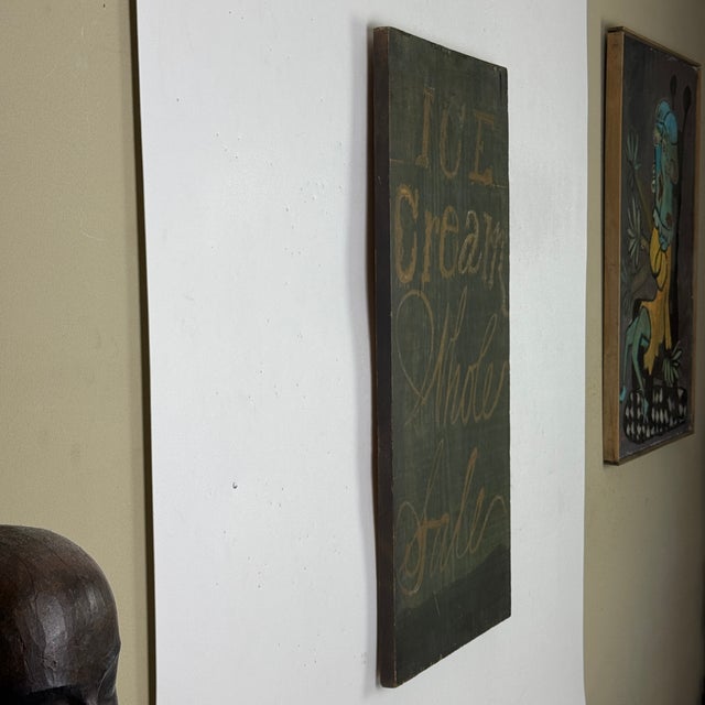 Green Brilliant in Design, a Late 19th Century "Ice Cream Whole Sale" Wood Sign With Gold Frozen Font For Sale - Image 8 of 9