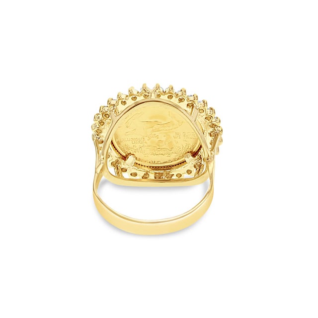 Contemporary South African Coin Ring with Diamond Halo .66cttw, Size 7 For Sale - Image 3 of 3