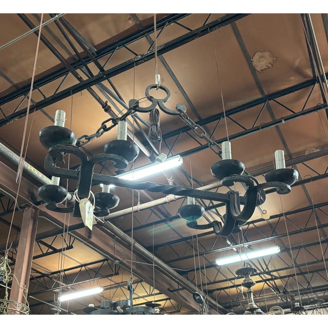 Mid 20th Century Suspended 8-Light Iron Chandelier For Sale - Image 4 of 9