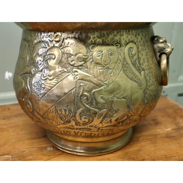 19th Century Gothic Brass Jardiniere with Shields For Sale - Image 5 of 7