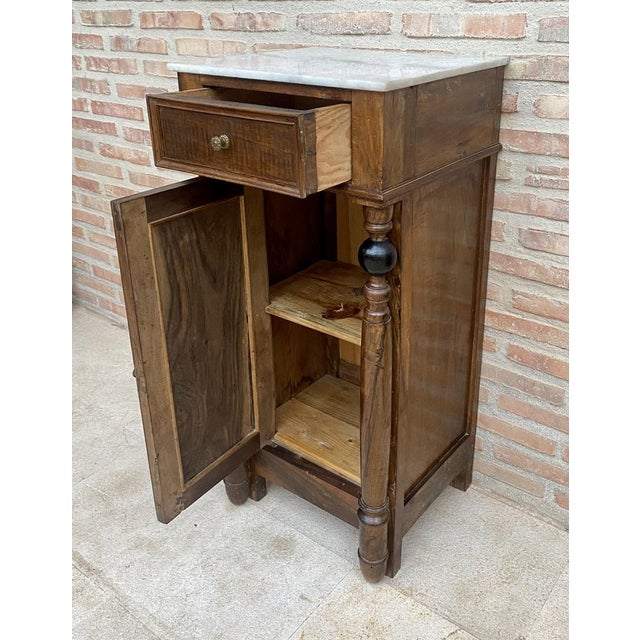 Early 20th Century French Walnut Nightstands with One Drawer and Marble Top, 1920s, Set of 2 For Sale - Image 10 of 14