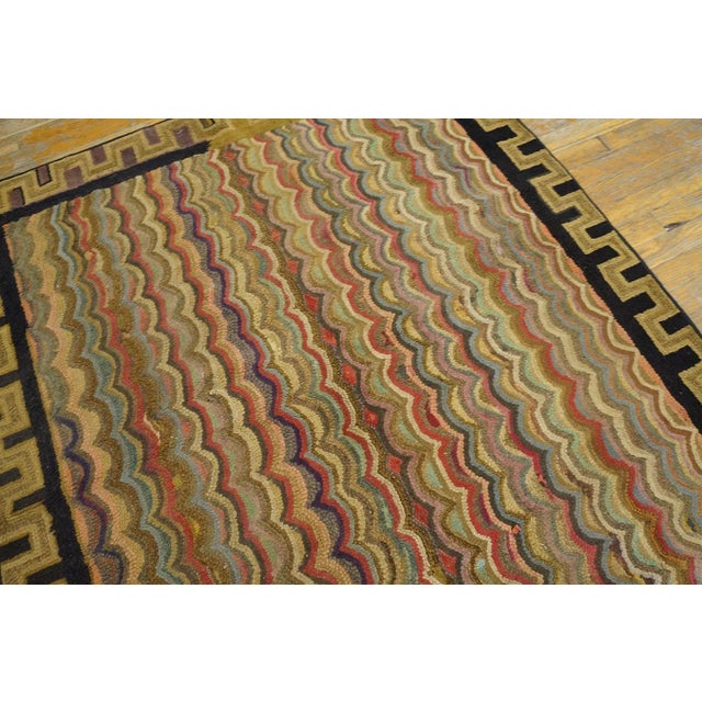 American 1890s Multicolor Geoemtric Antique American Hooked Rug 4'2"x4'10" Woven Wool Carpet For Sale - Image 3 of 12