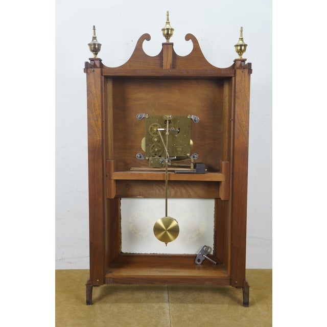 Mid 20th Century Mason & Sullivan West German Oak Pillar & Scroll Shelf Mantel Clock 31" For Sale - Image 5 of 17