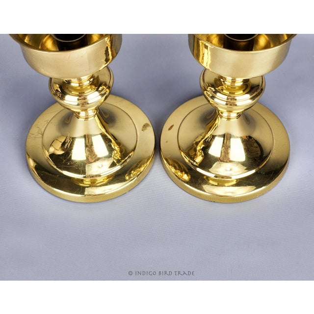 Metal Pair of Vintage Brass Copper Craft Usa Candle Holders With Hurricane Glass Shades For Sale - Image 7 of 8
