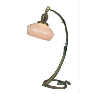1900s French Art Nouveau Brass Desk/Table Lamp With Steuben Calcite Shade For Sale