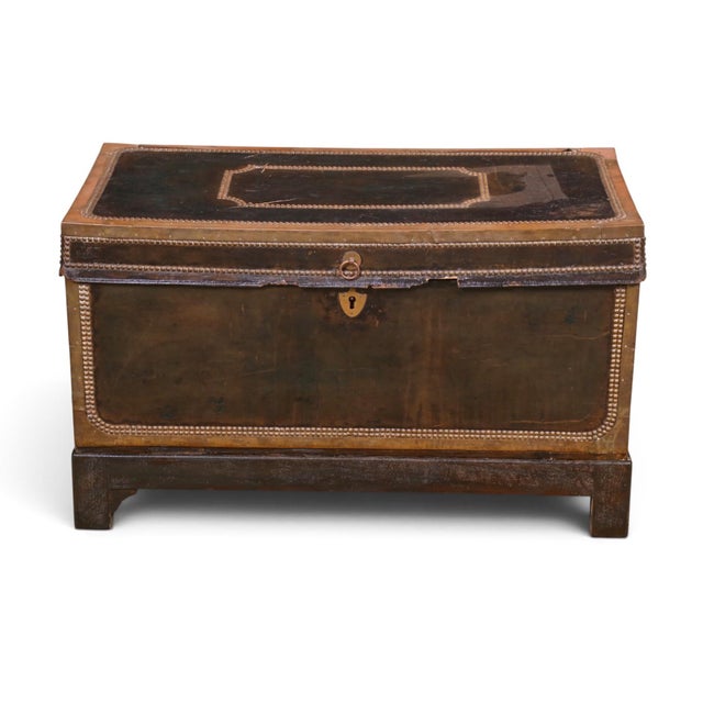 Large English Military Leather Clad Campaign Trunk For Sale - Image 4 of 9