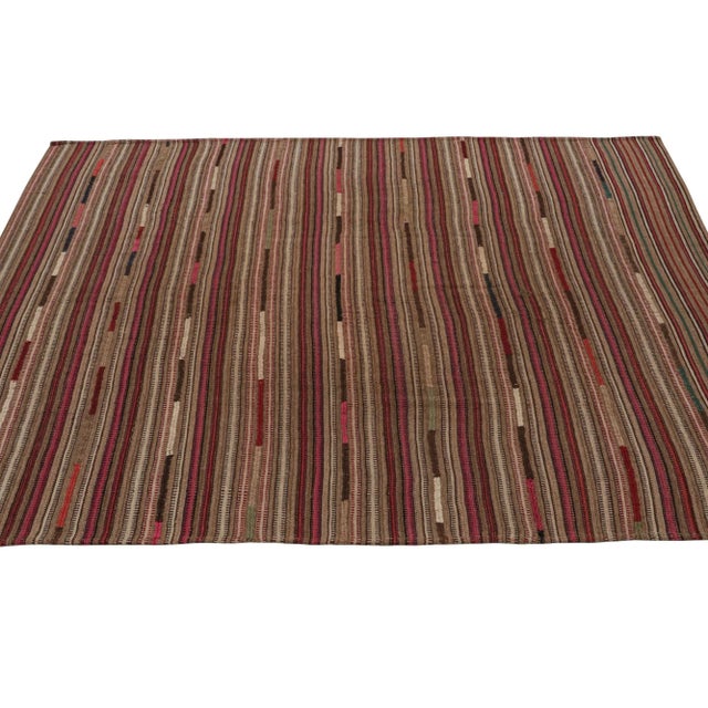 1950s 1950s Vintage Persian Kilim in Pink and Beige-Brown Stripes by Rug & Kilim For Sale - Image 5 of 8