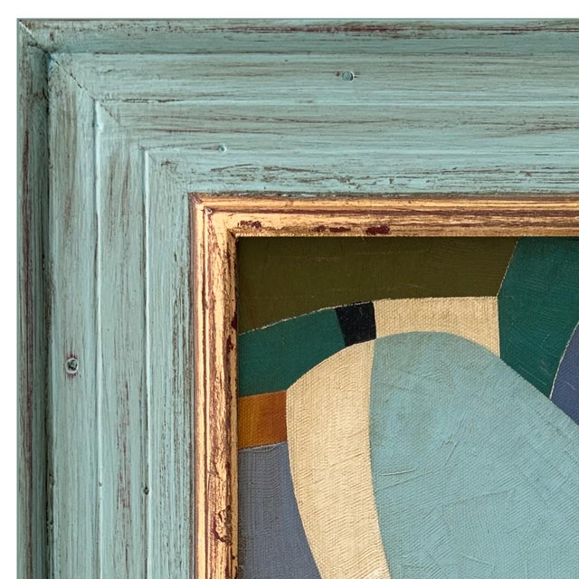 Various Artists Contemporary Colorblock Oil Painting in Vintage Painted Frame For Sale - Image 4 of 6