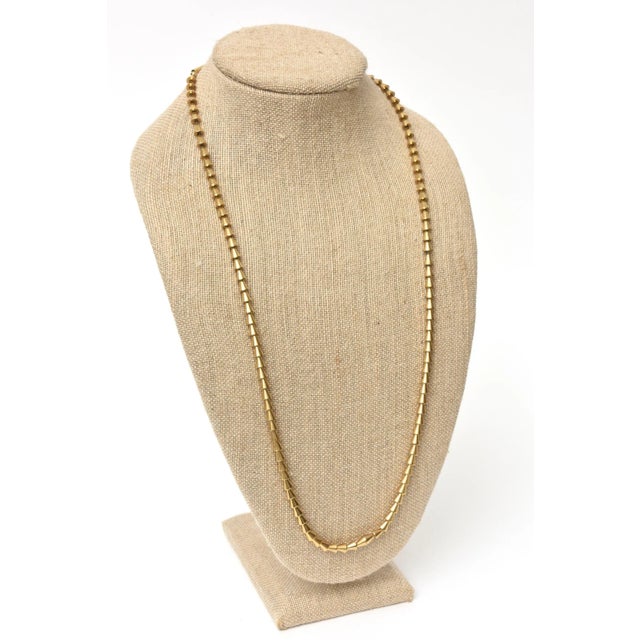 Gold Vintage Signed Napier Gold Plated Reticulated Geometric Long Necklace For Sale - Image 8 of 9