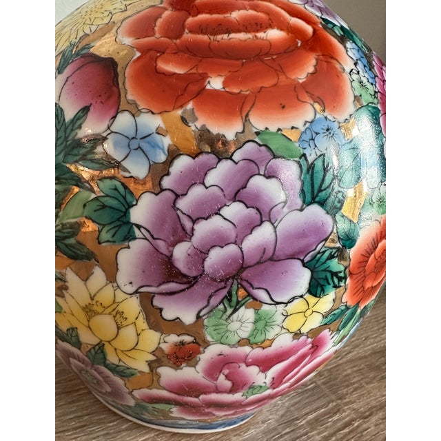 Vintage Chinese Famille Rose Style Hand-Painted Porcelain Vase With Gilt, 13" For Sale - Image 12 of 12