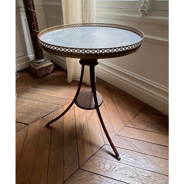 Brown 18th Century Louis XVI Style Pedestal Table in Mahogany, Marble and Gilt Bronze from Pierre Denizot, Paris For Sale - Image 8 of 9