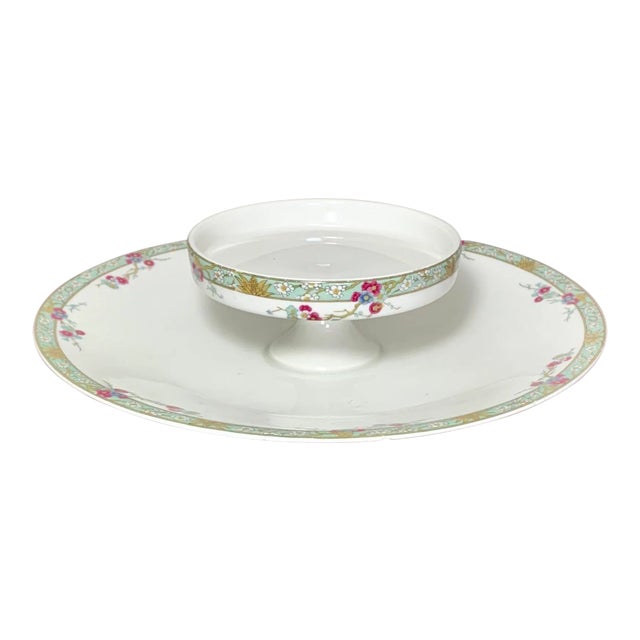 Vintage Hand Painted Limoges Server With Cherry Blossom Design For Sale