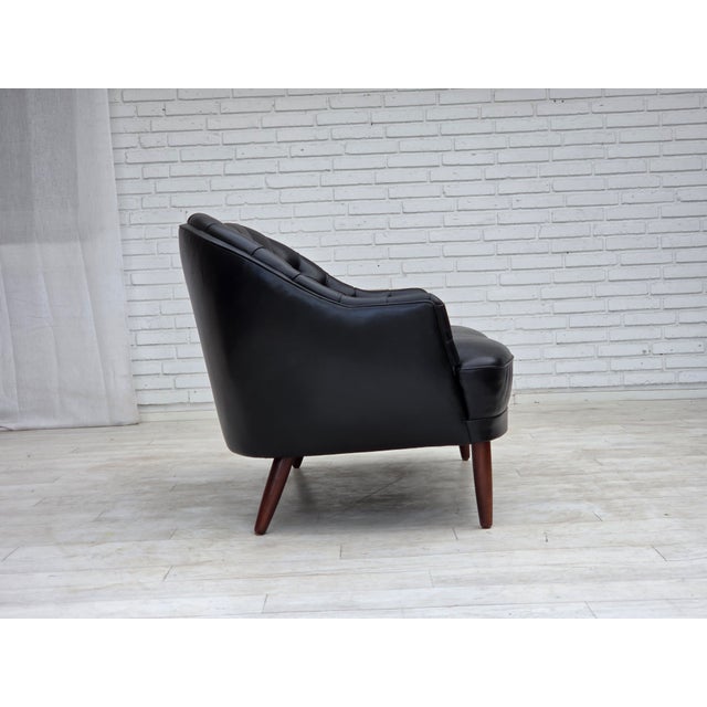 Wood Scandinavian Sofa in Black Furniture Leather, 1960s For Sale - Image 7 of 18