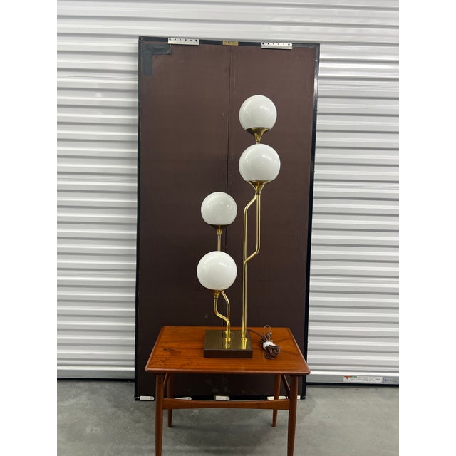 Attributed Goffredo Reggiani Italian Brass & Opaline Glass Four Globe Table Lamp, 1970s For Sale In Houston - Image 6 of 18