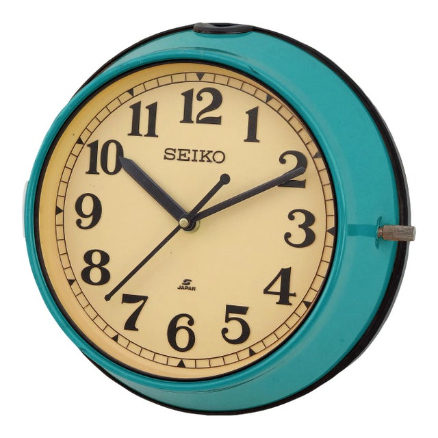 Turquoise Nuatical Vintage Ship's Wall Clock - Seiko Made in Japan For Sale