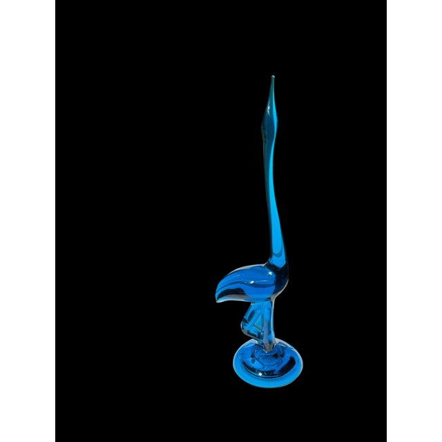 Glass 1960s Blue Viking Glass Bluenique Egret Crane Figurine For Sale - Image 7 of 11