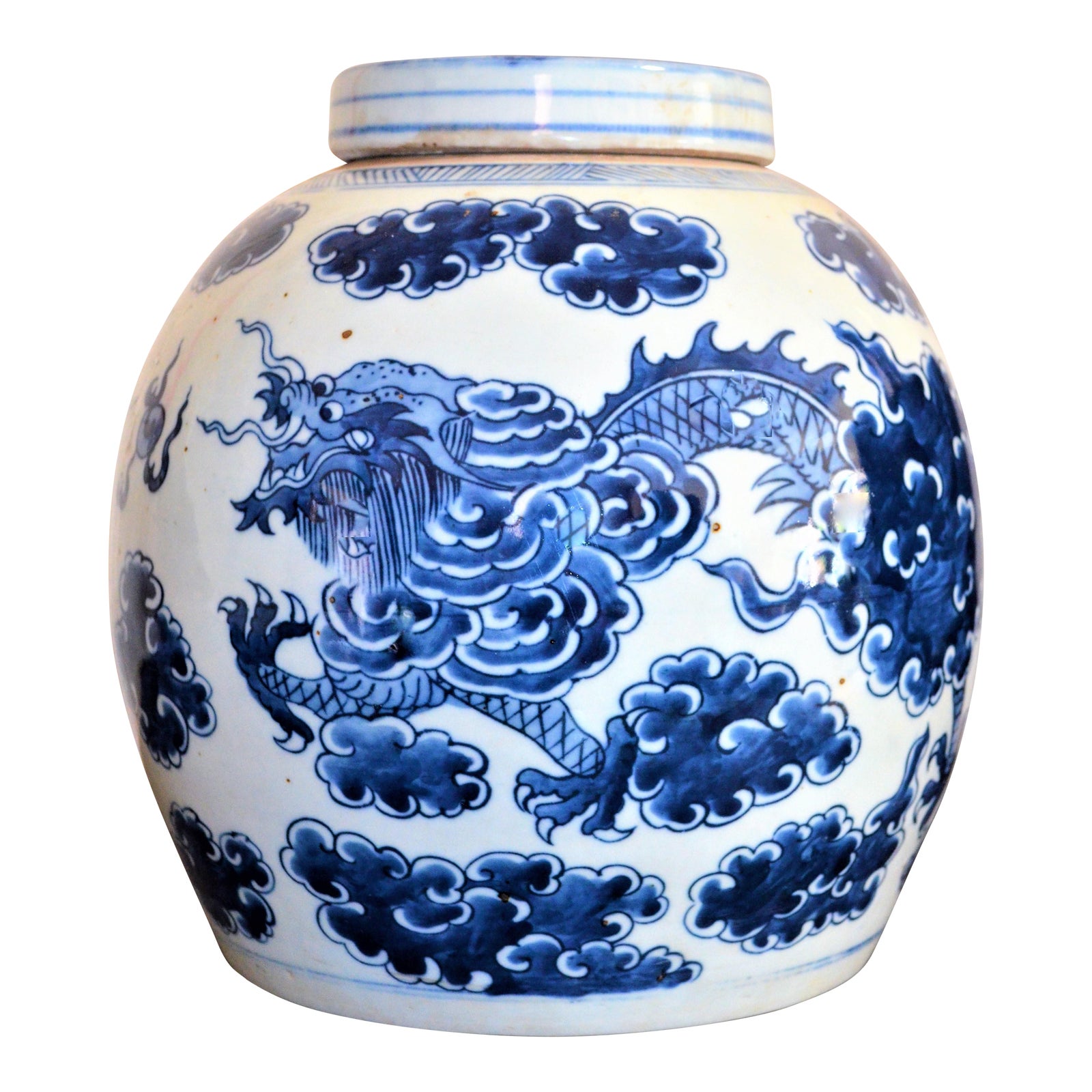 Vintage Chinoiserie Double Dragon Blue And White Ginger Jar Chairish