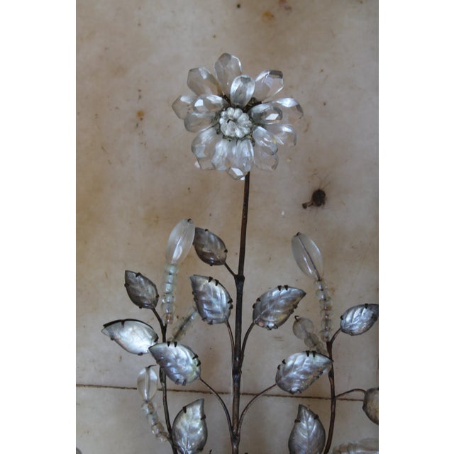 1930's Monumental Regency Maison Bagues Rock Crystal 5 Light Floral Wall Sconces a - Pair For Sale In Miami - Image 6 of 12