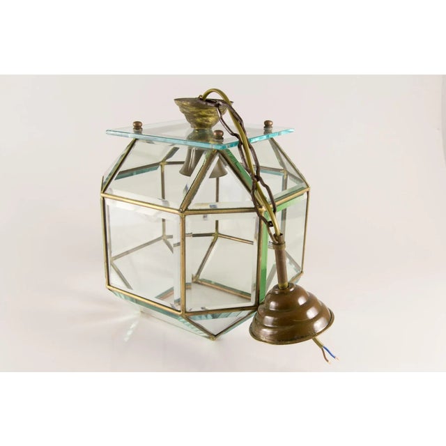 Mid-Century Italian Geometric Beveled Glass & Brass Pendant For Sale - Image 10 of 18