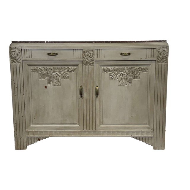 Art Deco Sideboard in Walnut, Oak and Marble Top For Sale