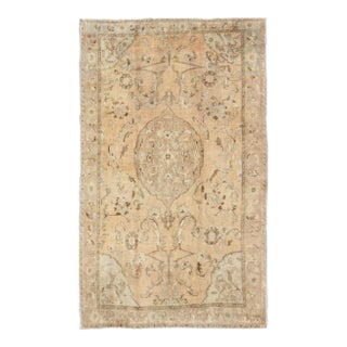 Vintage Turkish Oushak Rug in Faded Apricot, Taupe, and Pale Celadon Tones For Sale