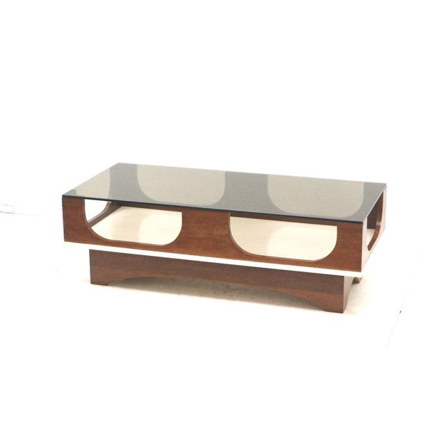 Vintage Space Age Coffee Table with Smoked Glass and Wenge Wood Top, 1970s For Sale - Image 4 of 7