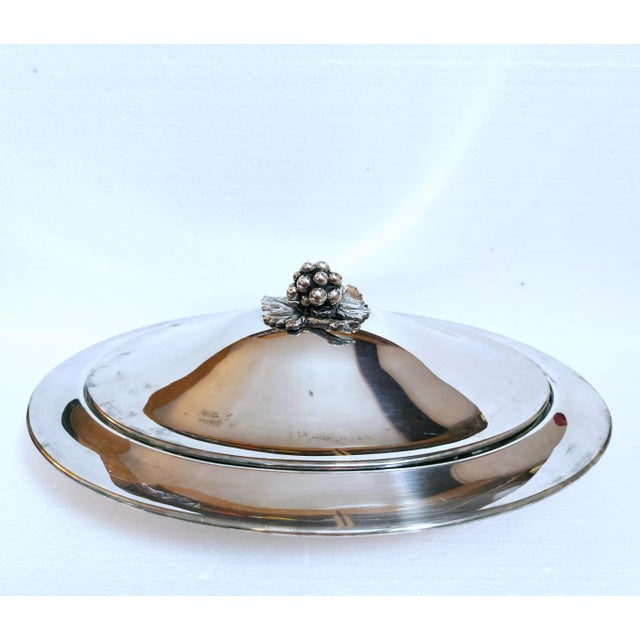 Mid-Century Modern Large Vintage Italian Cassetti Silver Plated Serving Dish with Lid and Pyrex Insert, 1970s For Sale - Image 3 of 13
