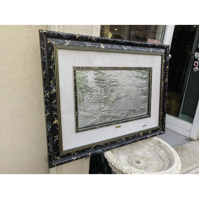 Landscape Bas-Relief on 925 Silver Plate by G. Lombardi, 1950s For Sale - Image 7 of 9