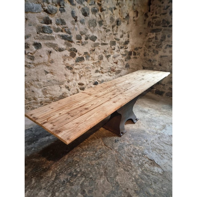 Antique Early 20th Century Industrial French Table with Cast Iron Base and Pine Top For Sale - Image 16 of 18