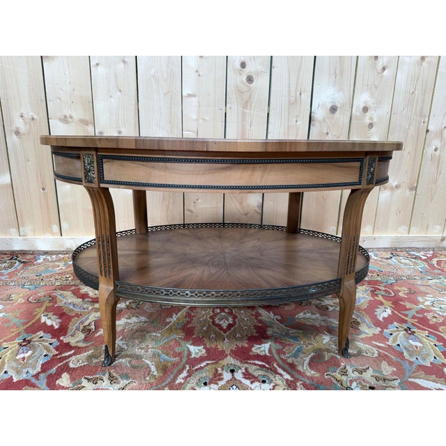 Oval Coffee Table in Marquetry and Brass Gallery with Bronze Feet, 1890s For Sale - Image 3 of 7
