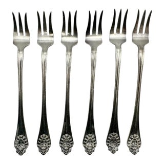 Vintage Plaza Hotel Nyc Set 6 Silver Plate Cocktail Seafood Forks Gorham Ny For Sale