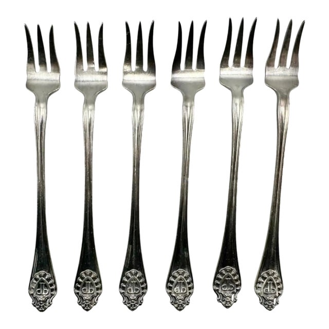Vintage Plaza Hotel Nyc Set 6 Silver Plate Cocktail Seafood Forks Gorham Ny For Sale