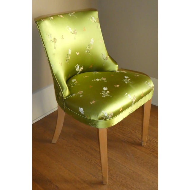 Emerald 1940's Vintage Emerald Green Barrel Back Chair in Chinoiserie For Sale - Image 8 of 8