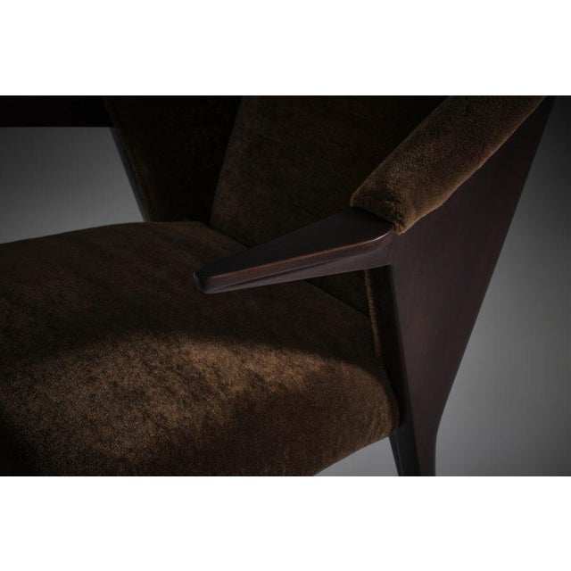 Walnut and mohair side chair by Augusto Romano, Italy 1940s. Striking design with a beautiful combination of sharp lines...