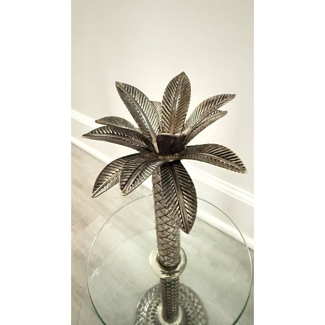Godinger Pair of Vintage Godinger Silver Co Art Palm Tree Two Tier Glass Serving Stands For Sale - Image 4 of 6