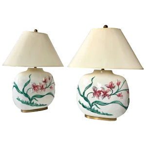 Chinoiserie Style Floral Table Lamps by Chapman, Pair
