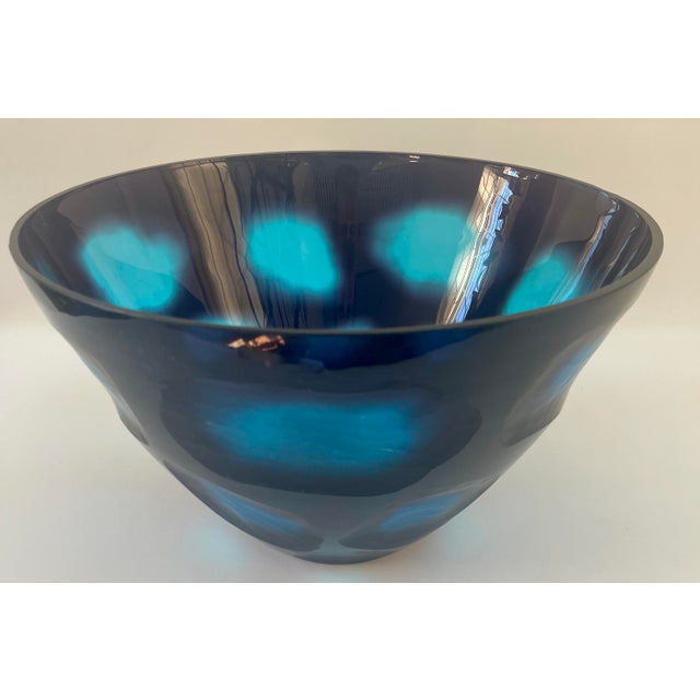 Monumental Murano Facetted Battuto Cobalt Blue Art Glass Bowl For Sale In Boston - Image 6 of 9
