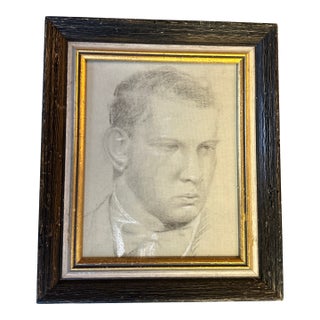 1940’s Original Art Deco Male Portrait Charcoal Drawing For Sale