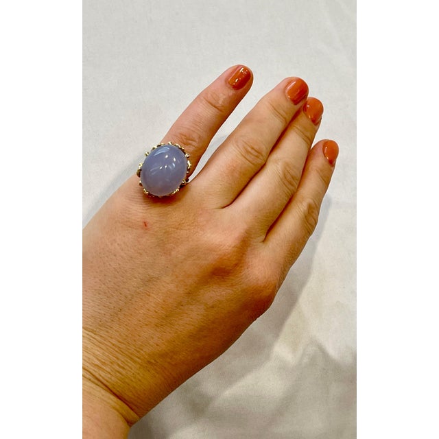 21 Carat Oval Shape Calcidonia Cocktail Ring 14 Karat Yellow Gold Hand Made For Sale - Image 13 of 18