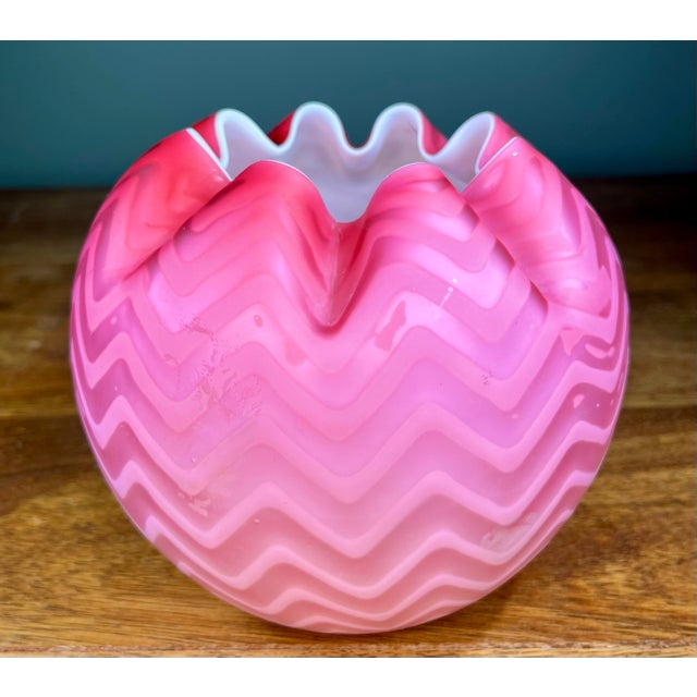 Antique Pink Satin Glass Rose Bowl For Sale - Image 4 of 8