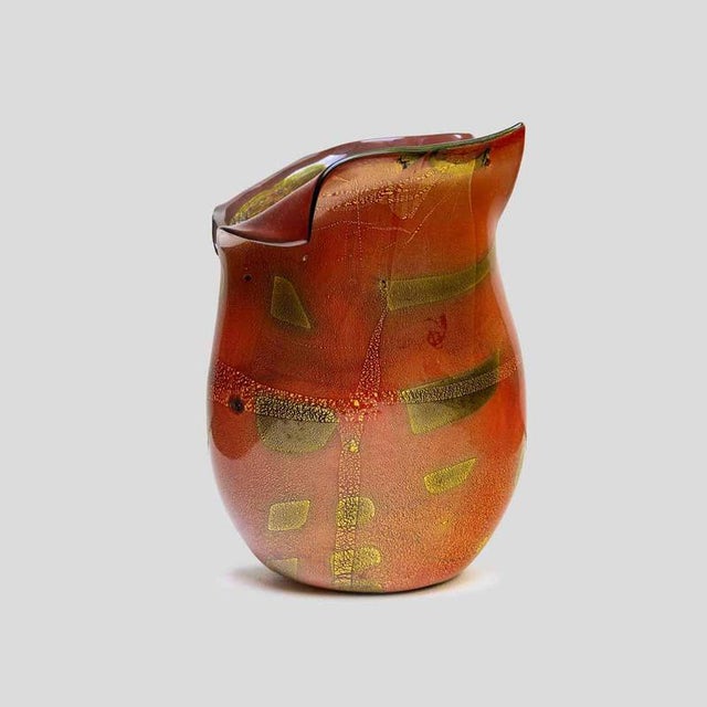 Burnt Orange Murano Glass Vase with Gold Leaf Inclusion by Nichetto For Sale - Image 3 of 12