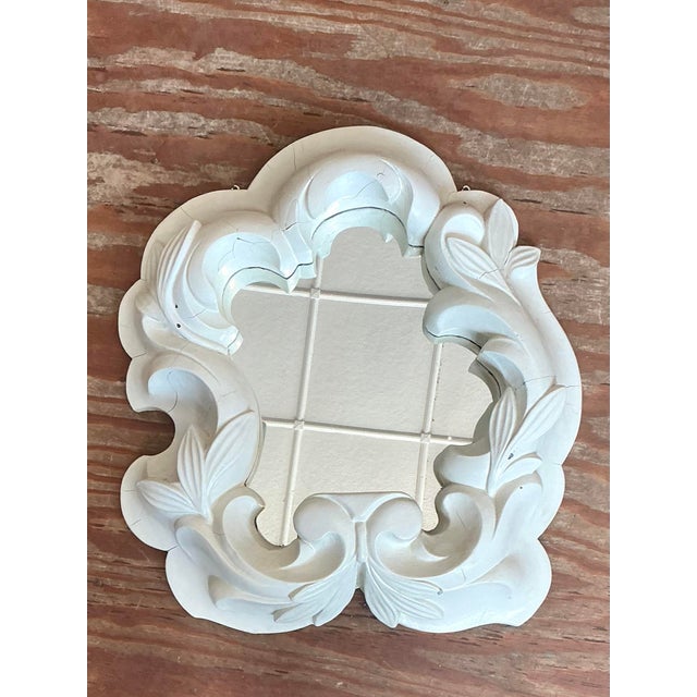 White Vintage Plaster Molded Mirror After Serge Roche For Sale - Image 8 of 12