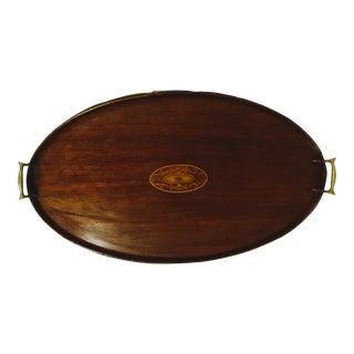 Antique English Edwardian Mahogany & Inlay Serving Tray For Sale
