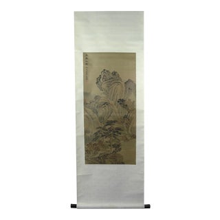 1920s Antique Chinese Mountain Landscape Watercolor Scroll Painting by Shen Yunzhuang For Sale