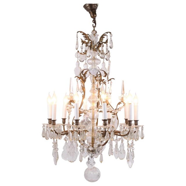 Antique Crystal Chandelier in Gilt Bronze with Louvre Style Decorations, 1920s For Sale - Image 14 of 14